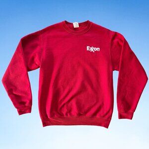 Red Exxon Logo Embroidered Heavyweight Sweatshirt, Sz M
